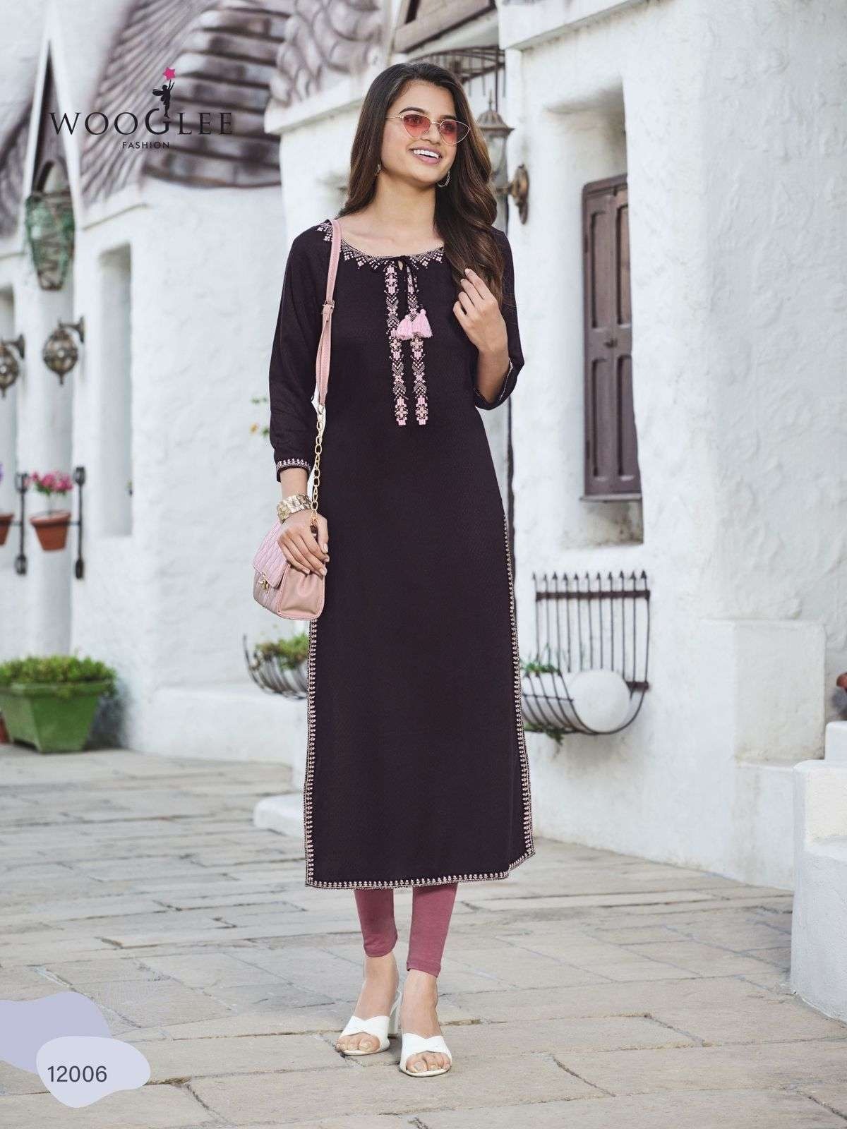 Florence By Wooglee Rayon Designer Kurtis Catalog